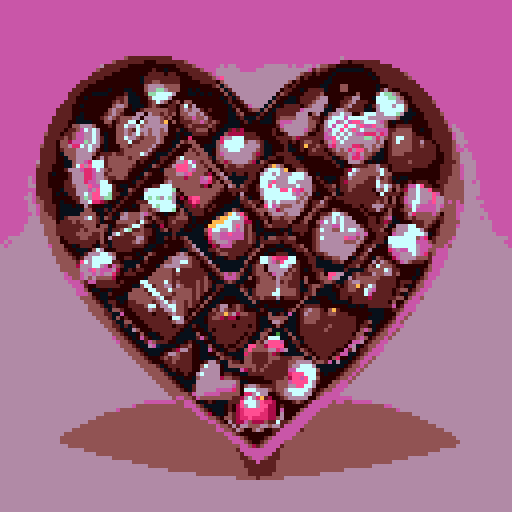 Box of Valentine's Day chocolates, shaped like cupcakes and hearts with intricate details such as pink frosting and decorative toppings. Charming and romantic theme