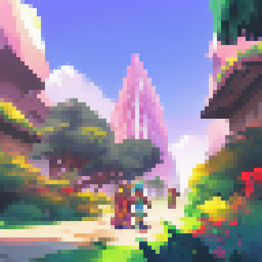 Pixelated Nigerian gamers, in traditional clothing, fiercely competing in a neon-lit virtual arena, surrounded by towering skyscrapers and lush greenery, seamlessly blending the elements of landscape and portrait art styles.