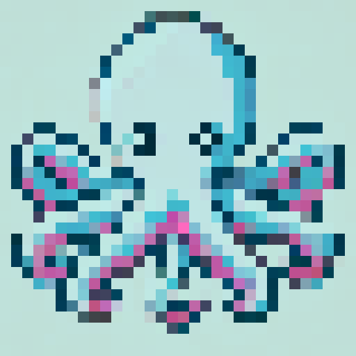 kraken, pixelated, close-up, sRGB, 32x32, game icon, skill art, intense gaze, tentacles, dark and mysterious