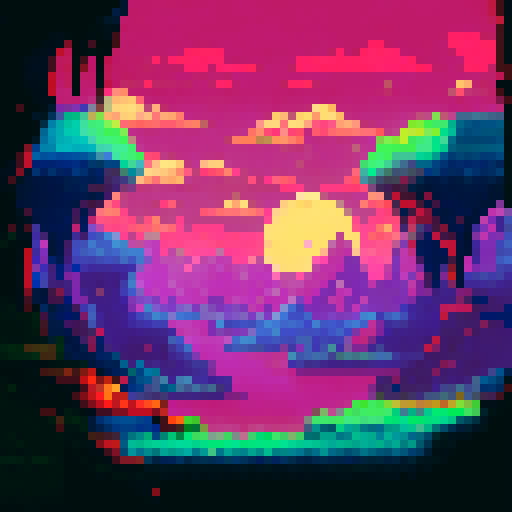 A background for a 2D platformer, style adventure fantasy, for exemple a landscape, mountain or city
