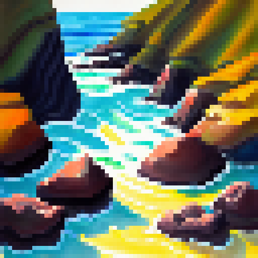 Sun-kissed ocean waves crash against rocky cliffs in a warm-hued landscape portrait, with a mysterious sun at the center of it all, painted in oil with shades of yellow and contrasting warm tones.