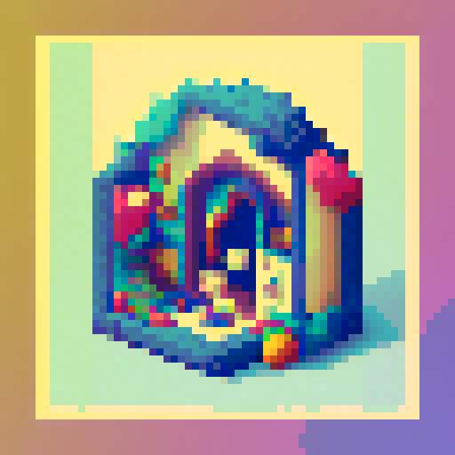 16-bit rectangular blueberry art frame, space portal inside, cute pixel art, vibrant colors, whimsical characters, dynamic motion, detailed shading, intricate patterns, nostalgic feel