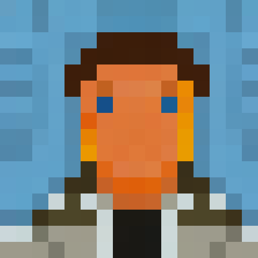 Full body Jemaine from Flight of the Conchords, pixelated in 16x16 game icon style, holding his guitar