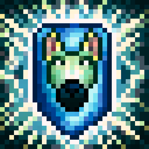 pixel art dog, dog profile picture, vibrant single color background, dog slightlz looks to the side