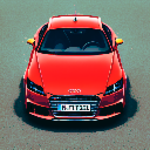 Photorealistic, centered Audi TT in a three quarter view, right wheel in front, clean background, pixel art style with sRGB colors
