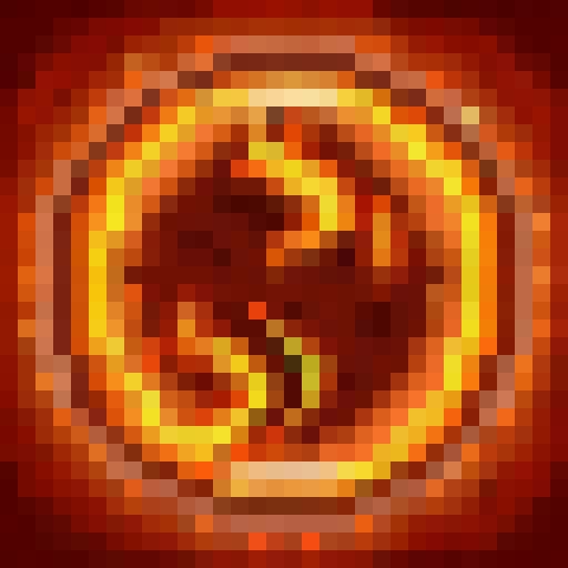 Ninetails fox, fiery orange fur, nine tails swishing around, surrounded by autumn leaves, skillfully drawn in 32x32 pixel art.