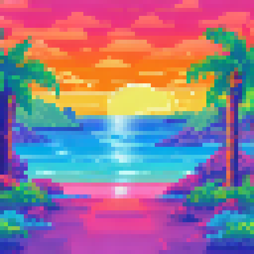 Palm trees swaying in the warm breeze, crystal clear ocean water lapping at the sandy shore, and colorful beach towels scattered across the landscape