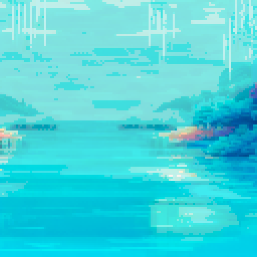 water ripples, tall pillars, pristine surface, sparkling pool, vibrant colors, sRGB palette, pixelated art, detailed background