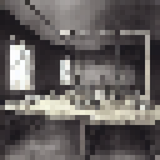 Dingy, abandoned laboratory in a two-bit dungeon, evoking a bleak and eerie landscape portrait.