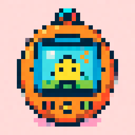tamagotchi, cute, digital pet, colorful, pixelated, playful, interactive, virtual world, sRGB, pixel art