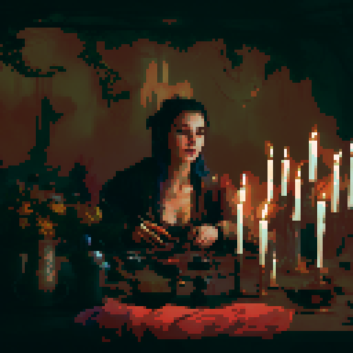Close-up of a young beautiful woman making magic with candles.