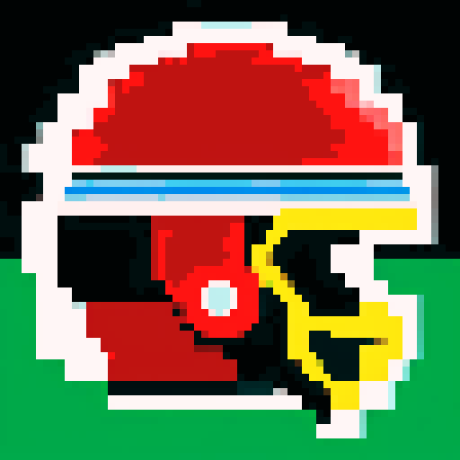 Tecmo Bowl Team Helmet Side Profile, bold and vibrant pixel art, sRGB colors, fierce team logo, intricate detailing, dynamic perspective, vibrant team colors, precise shading, sharp lines, meticulous design