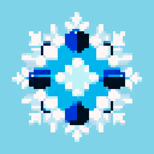 ice magic, clean icon, minimalistic design, cold and icy essence, very dark blue, white, snowflakes, icicles, frost, easily recognizable, visually appealing, pixel art, sRGB