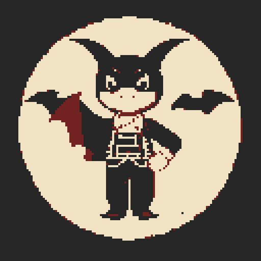 farmer, bat person, anthropomorphic bat, cute buddy, pixel art, sRGB, farmer

