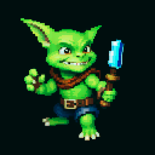 A cunning and agile goblin with light armor, a lockpicking set, and a mischievous grin. It has quick hands and a sly expression, adept at sneaking and stealing. No background.
