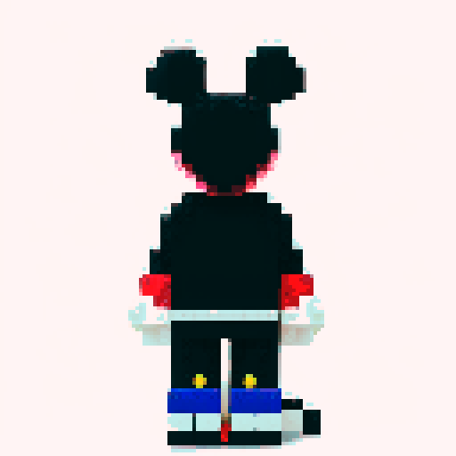 micky mouse, pixelated, LEGO, vibrant colors, blocky, square pixels, retro style, playful, sRGB