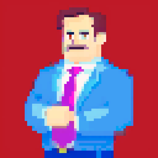 portrait, sprite art, middle aged man, office worker, boss, stern, cozy