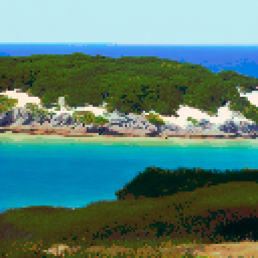 in 2d style side view
Breeze Bay Island is a small piece of land surrounded by clear ocean waters. It is shaped like a peninsula, framed by dense green trees, creating a dense forest cover.

The white sandy beach stretches along the coast, forming a natural promenade. The sand is soft and warm to the touch, inviting you to walk on it barefoot. In the distance, small dunes can be seen rising above the sandy coast.