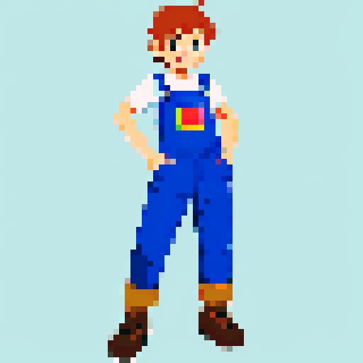 Main character full body scrappy with overalls