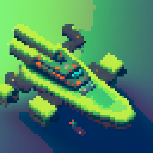 Space ship, vibrant green colors, cool pixel art