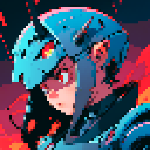 robot head, square-shaped with rounded edges, metallic silver color, glowing red eyes, wires and circuits visible, retro pixel art style, low resolution, limited color palette, jagged edges, sharp corners