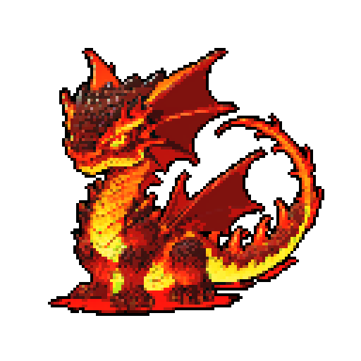 A dragon with molten lava flowing through cracks in its dark, volcanic scales. It has a fiery mane and molten eyes, with a fearsome, molten appearance. Lava drips from its claws and mouth, giving it a menacing look. No background.
