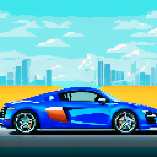 Photorealistic, centered Audi R8 in a three quarter view, right wheel in front, clean background, pixel art style with sRGB colors