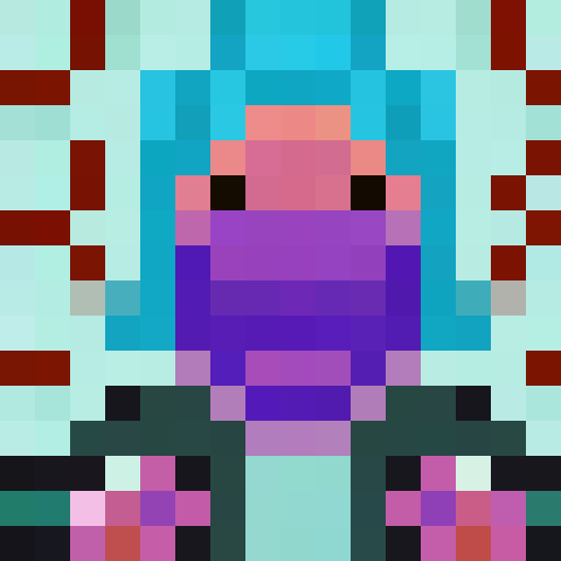 Opal gemstone with iridescent mix of blues, greens, pinks, and purples, showcasing a rounded or irregular shape reflecting its natural form, featuring a gradient of shifting colors across its surface to capture the play-of-color effect, minimal faceting to maintain a smooth, fluid appearance, with a close-up, portrait-style depiction in pixel art, designed as a visually dynamic and unique game icon in a 16x16 size