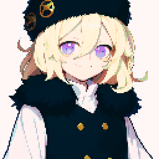 visual novel sprite,  solo male, straight-on, inframe, facing viewer, perfect anatomy, looking at viewer, manly, round pupils, best quality, very aesthetic, {{{{{blonde eyelashes}}}}}, light blonde, smile, closed mouth, light pink eyes, tareme, hair between eyes, ushanka hat, black fur collar, visual novel sprite, black vest, puffy sleeves, black elbow gloves, solo male, sadistic, waist  and up, straight-on, inframe, round eyes, facing viewer, full body, big hair, short hair, perfect anatomy,