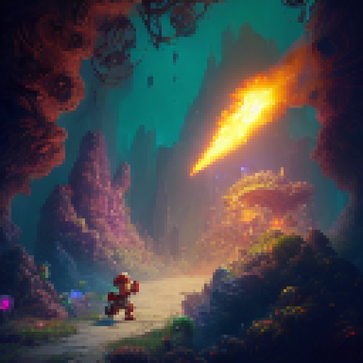 "Create an epic scene of a heroic Mario bros, equipped with a magical wand and wearing a chainmail armor, charging towards a horde of goblin-like creatures with their axes and shields, in a lush and vibrant forest with towering mushrooms and glowing crystals, all in the style of a classic Fantasy RPG game."