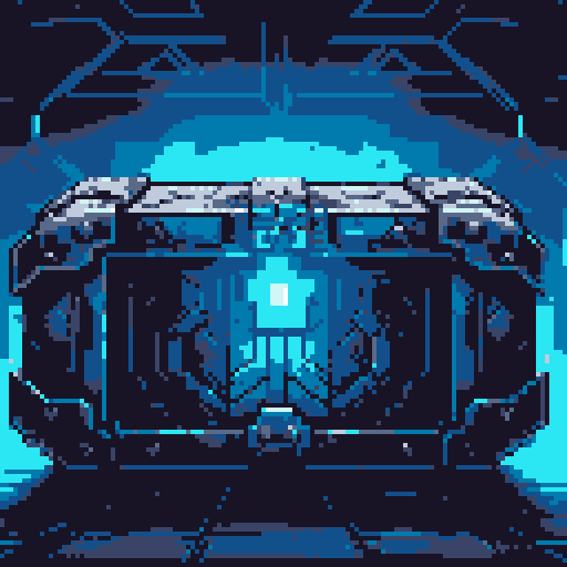 mystery box, stone, metall, shiny, pixel art, sRGB, vibrant colors, glowing lights, intricate patterns
