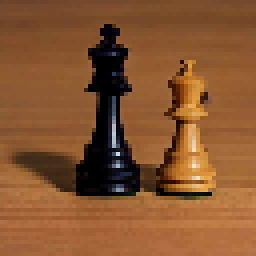 a wooden chess pawn pushing with his arms pushing a surprised chess bishop. pawn does some effort to move the bishop.
