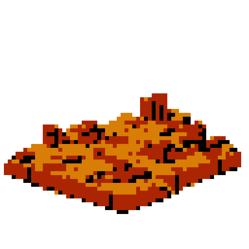 crumbling brick rubble seen from a head-on 2d flat perspective. Simple style, thick black lines, white background.
