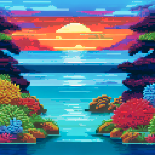 sea floor scene with rocks, seaweed, coral and starfish
