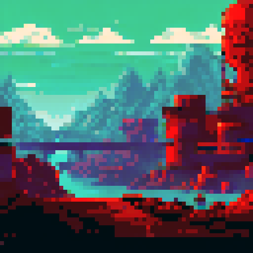 run-down, apocalyptic atmosphere, pixel art, inside of a Futuristic robot factory, background