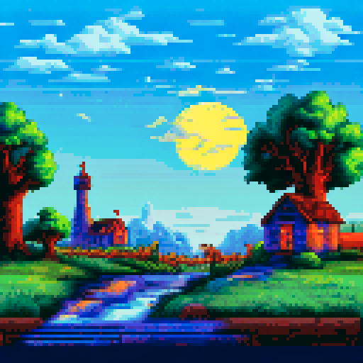 night, house with chimney, pastoral village, moon 