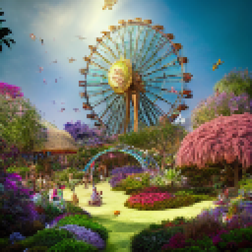 My Magic Garden Theme park with Faris wheel,  carousal , characters with Sand, rocks, moss, flowers
