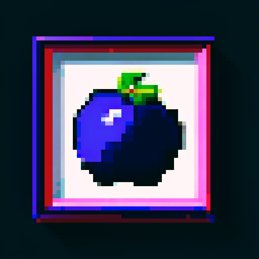 blueberry art frame, pixelated fruits, vibrant colors, void inside, dark background, sRGB