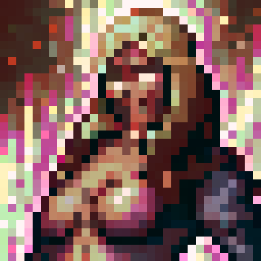 full-body sprite, game icon, 32x32 pixel art, sRGB, skill art, close up, portrait, vibrant colors, detailed shading, dynamic pose, intense expression, flowing hair, glowing eyes, intricate armor, magical aura, powerful stance, energetic background