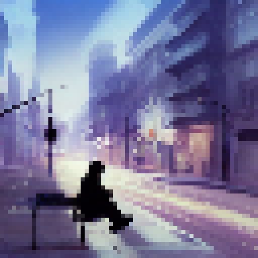 A digital painting of a homeless man, lying on a bench with his eyes closed, in an urban setting. The focus should be on his face, with the tiredness and sadness visible. In the background, a depiction of a dimly lit urban landscape, with hints of hope and despair. The prompt should include aspects of his struggle to survive and the harsh reality of the streets. --ar 4:5 --v 5 --chaos 10 --quality 2