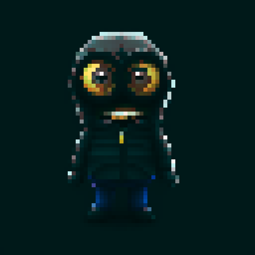 
make a minion (mini monster) dark style with hoodie make it 16x16