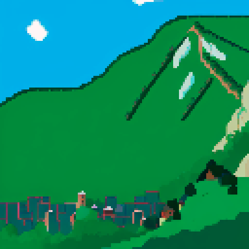 mountain ridge with exposed rock, small town and vineyards below