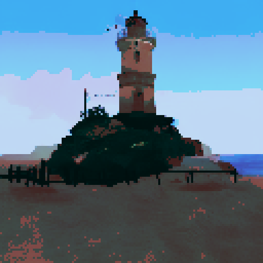 Landscape, vibrant colors, swirling clouds, towering lighthouse, crashing waves, rocky cliff, dramatic sunset