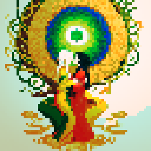 Create images with twinflames incorporated in the painting of yin and yang in middle and maybe gaia tree forming twinflames having their arms around yin and yang symbol?