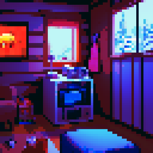 n64 game console in cozy room with the image of a cabin on the screen saying "start", red solo cup, party aftermath in room
