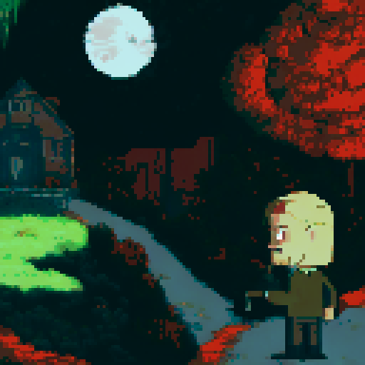 Square jaw protagonist in the bottom right with cigarette and shiny golden gun in left hand, dark green top, brown trousers,  only change the character