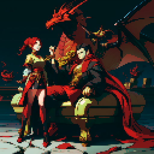 red dragon, pile of gold coins, full-body image of dragon