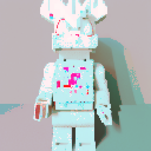 pixelated lego figures, vibrant colors, blocky shapes, retro video game aesthetic, 8-bit style, isometric perspective, sharp edges, square bricks, pixelated shadows, low resolution, limited color palette, nostalgic vibes, symmetrical compositions, small details