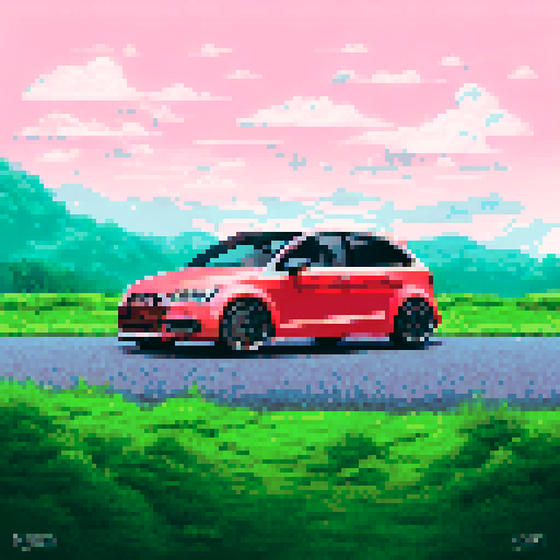 photorealistic Audi A3, centered, right wheel forward, white clean background, pixel art, sRGB