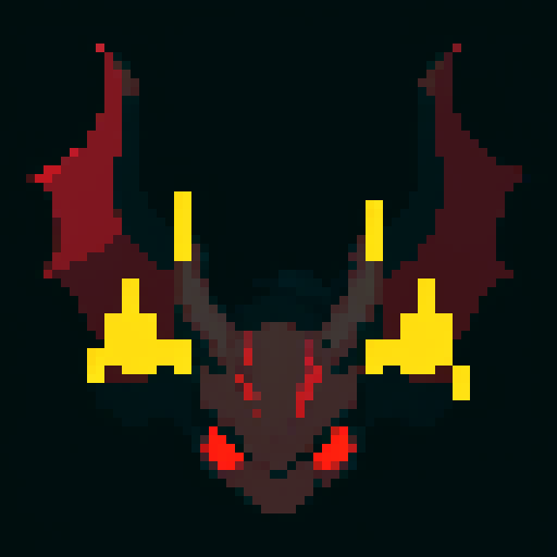 A larger, more menacing demonic creature with bigger horns, sharp claws, and bat-like wings. Its dark red skin is covered in glowing runes. No background.
